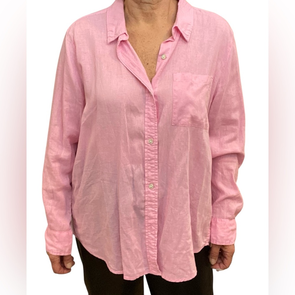 Linen Tencel blend unisex Pink Button-Down Shirt EUC size L